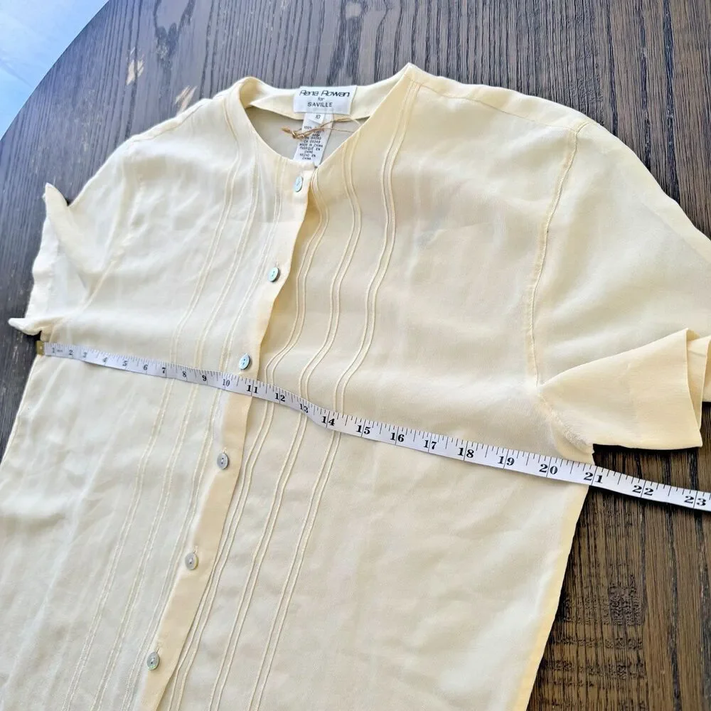 Rena Rowan 100% Silk Button Front Short Sleeve Blouse Cream Ivory Size 10